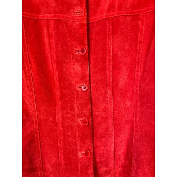 Live A Little Washable Suede Jacket Red Medium Button Front Lining Long Sleeves - Picture 5 of 6